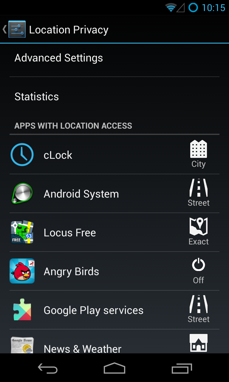 Settings: App overview